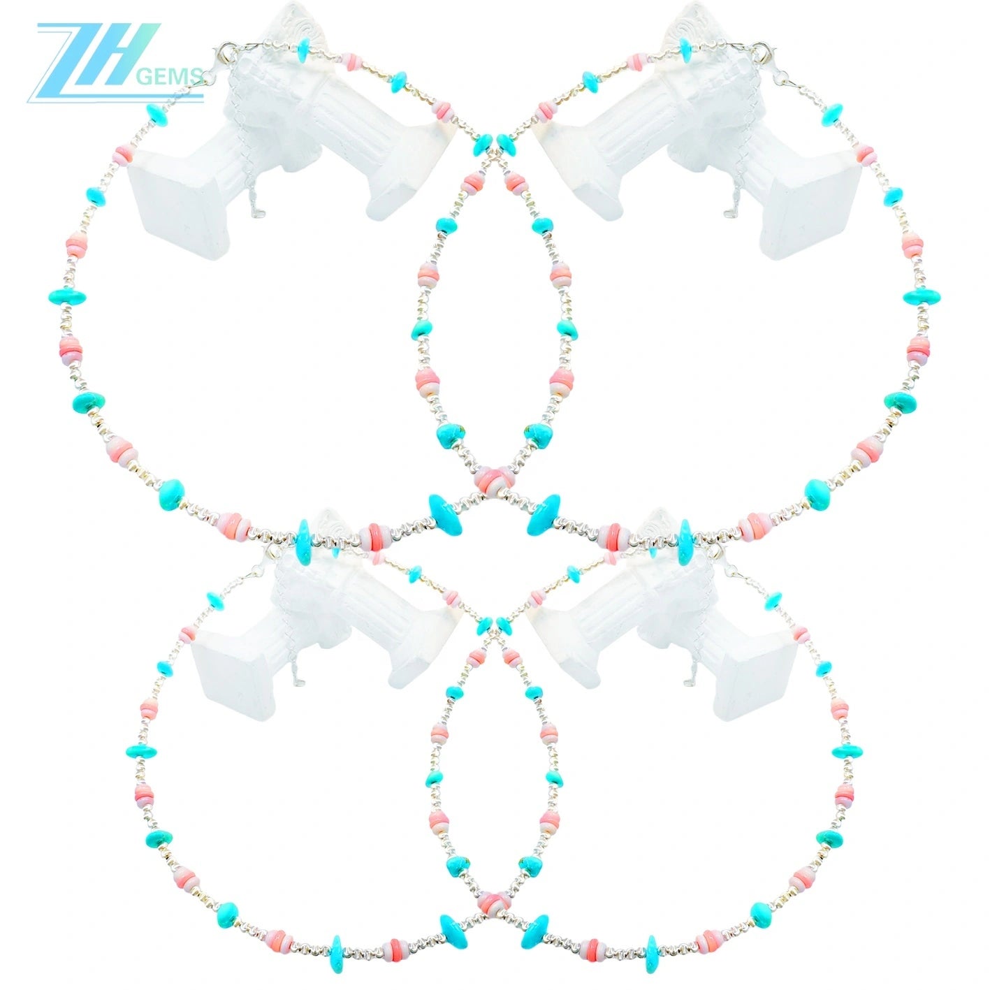 Natural Pink Opal New Chinese Style Collar Natural Sterling Treatment Turquoise With Pink Shellfish Handmade Collar