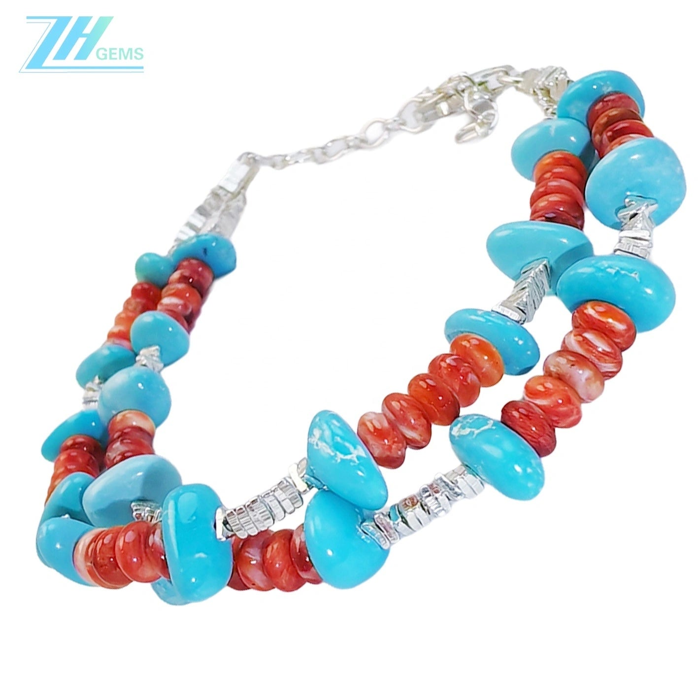 Natural Turquoise And Red Spiny Oyster Layer Bracelet With S925 Silver Exquisite Bracelet Fine Jewellery