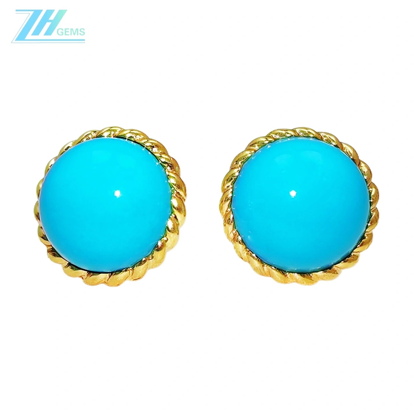 14k Gold Natural Sterling Treatment Turquoise Round Earrings Sleeping Beauty Mine Jewelry Female Custom As Gift