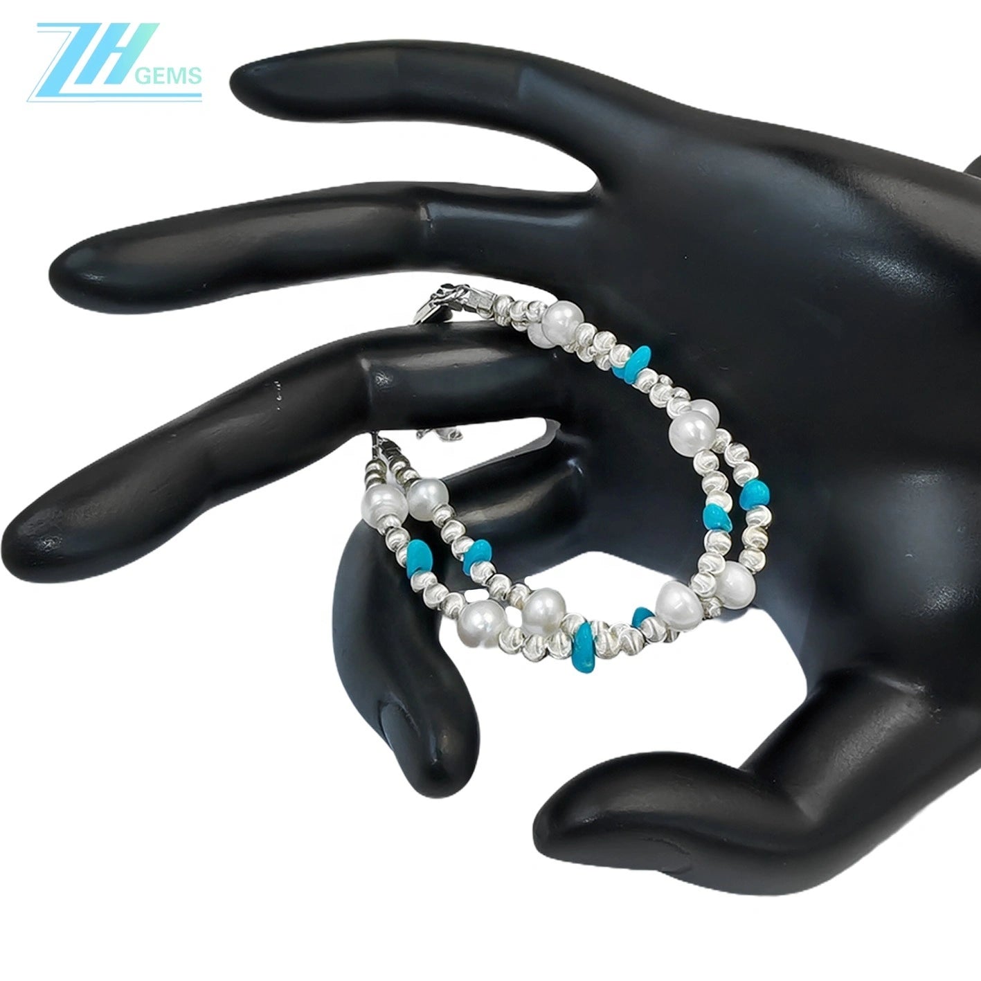 Double S925 Silver Bracelet Pearl Bracelet Natural Turquoise High Quality Pearl Baroque Luxury Style Hot Sale