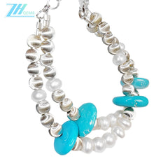 Turquoise Bracelet Natural Turquoise Women's Bracelet Matching Delicate Natural Pearls And Turquoise Beautiful Silver