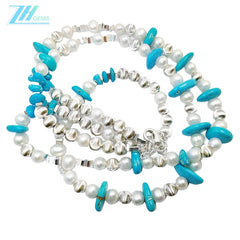Winter Goddess Essential Pearl Double Necklace Jewelry S925 Silver Beads Natural Turquoise Silver Bracelet Jewelry
