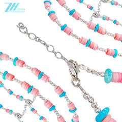 Delicate Handmade Necklace With Natural Pink Opal And Turquoise Winter Fine Jewelry Jewelry Original Design