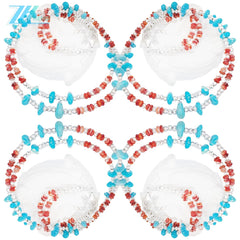 Natural Red Spiny Oyster & Turquoise Premium Women's Double Necklace With Delicate S925 Silver & Natural