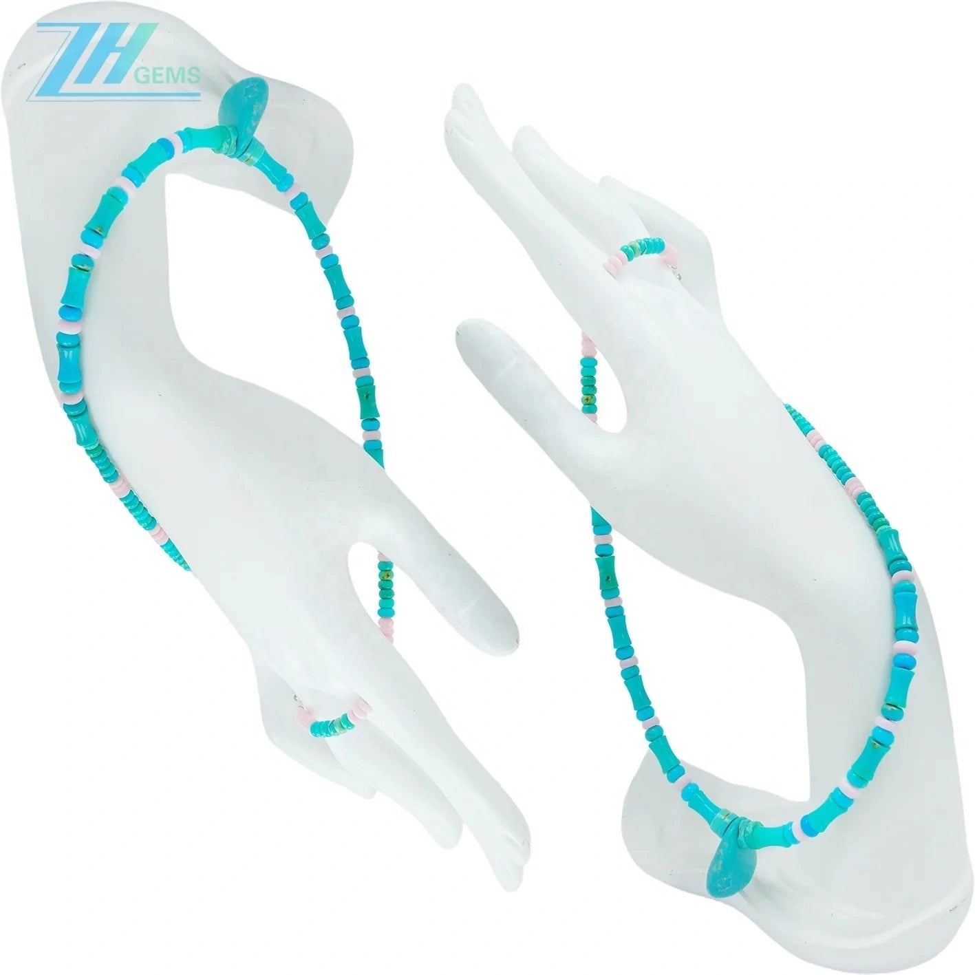 Natural Stablish Turquoise And Natural Pink Opal Necklace Women Fashion Jewelry Turquoise Necklace