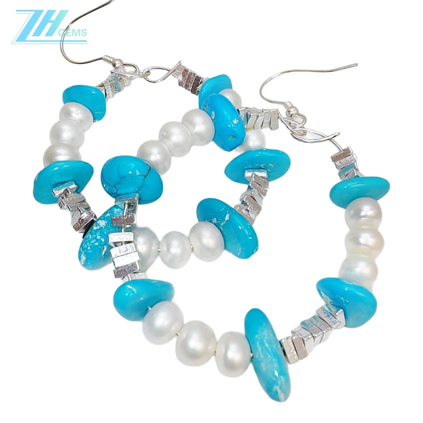 Turquoise Earrings S925 Silver And Natural Turquoise With Pearls High Quality Understated Luxury Hot Sellers