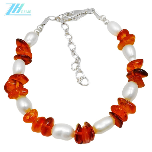Natural Amber Silver Bracelet Natural Pearl Jewelry S925 Silver Handmade Gifts Exclusive Customization
