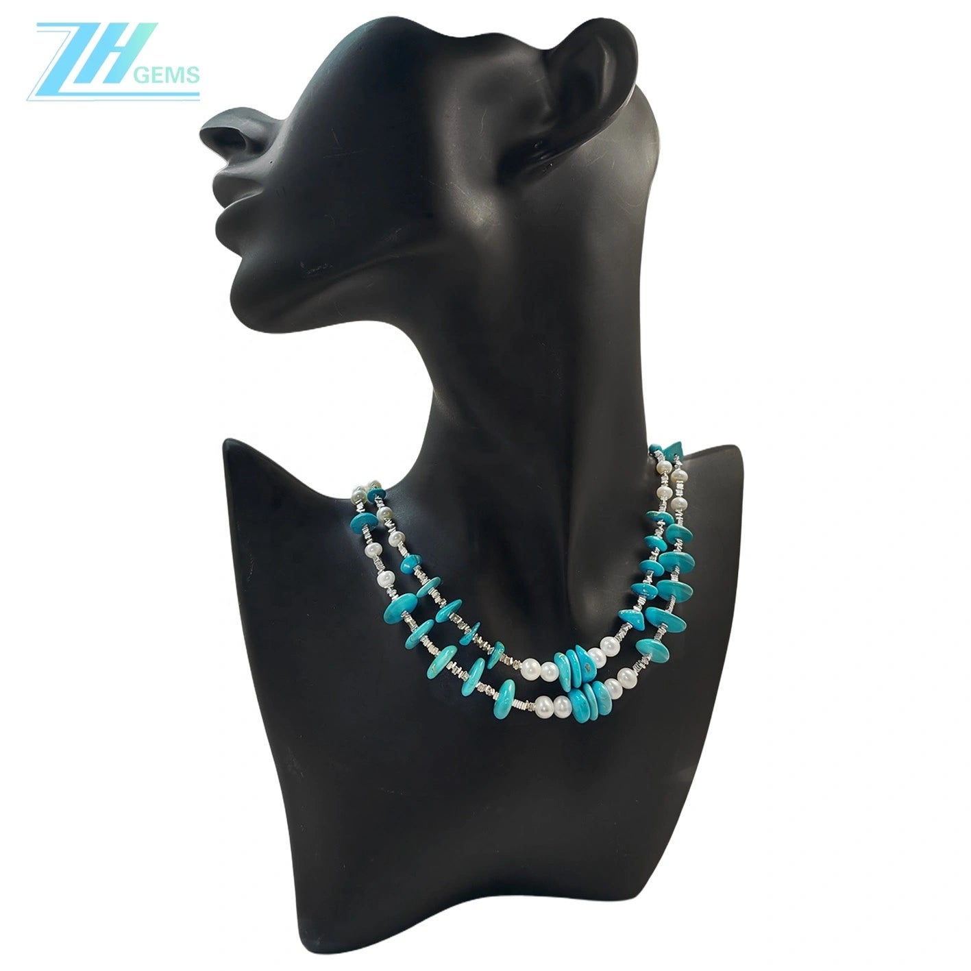 Popular Jewelry Double Layer Natural Turquoise Women's Necklace Natural Pearl & Turquoise Beautiful Jewelry