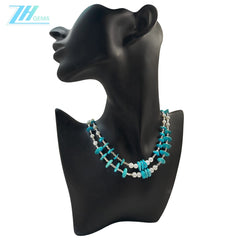 Popular Jewelry Double Layer Natural Turquoise Women's Necklace Natural Pearl & Turquoise Beautiful Jewelry