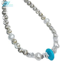 Beautiful Anniversary Gift Natural Turquoise Pearl With S925 Silver Bracelet High Jewelry Exclusive Custom