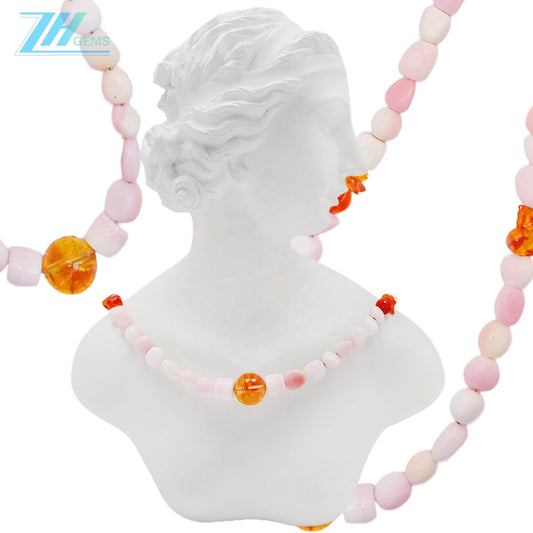 Pink Opal Amber And citrine Shape Free-shape Pink Yellow Orange Color Jewelry As Gift For Her Beautiful Necklace