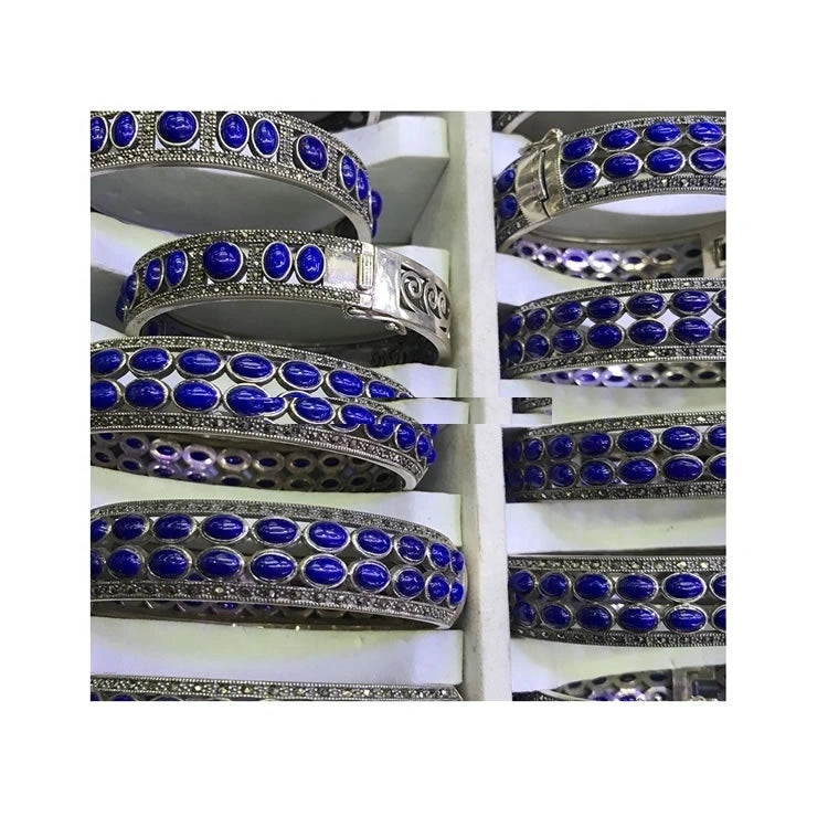 Make wholesale Natural Lapis Lazuli 925 Sterling Silver Bangles jewellery