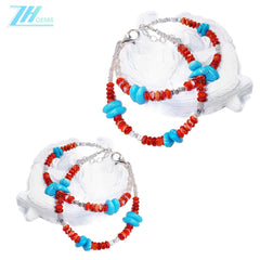 Beautiful Natural Winter Turquoise Women's Bracelet Natural Rare Red Spiny Oyster & Turquoise Beautiful Silver
