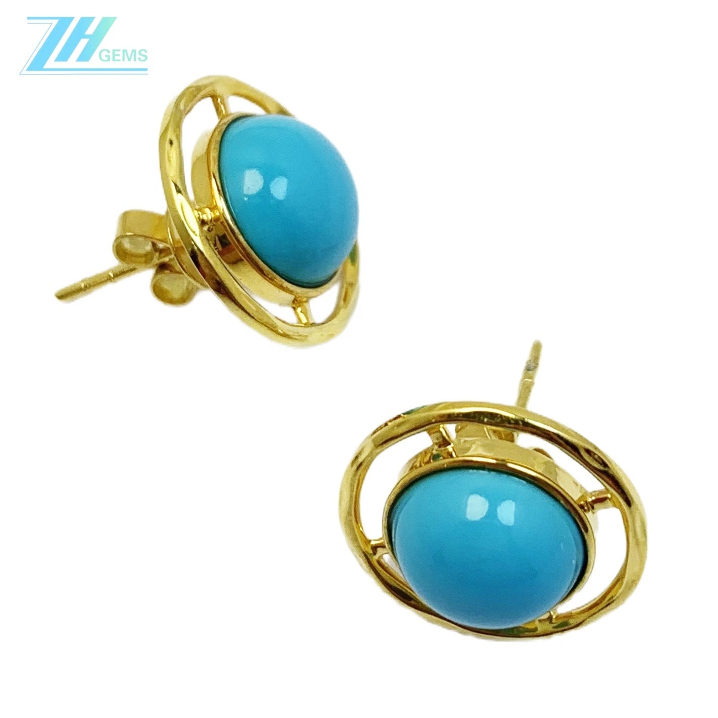 14k Gold Electrolysis 18k Gold Natural Electrolytic Turquoise Round Earrings Sleeping Beauty Mine Jewelry For Women For Lover