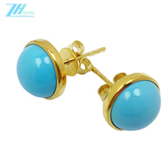 14k Gold Electrolysis 18k Gold Sleeping Beauty Mine Natural Electrolytic Turquoise Round Earrings Jewelry Accessories For Women