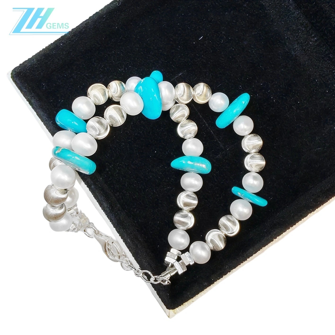 Double Winter Natural Turquoise Bracelet Pearl With S925 Silver Exquisite Bracelet High Jewelry Designer Custom