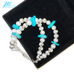 Double Winter Natural Turquoise Bracelet Pearl With S925 Silver Exquisite Bracelet High Jewelry Designer Custom