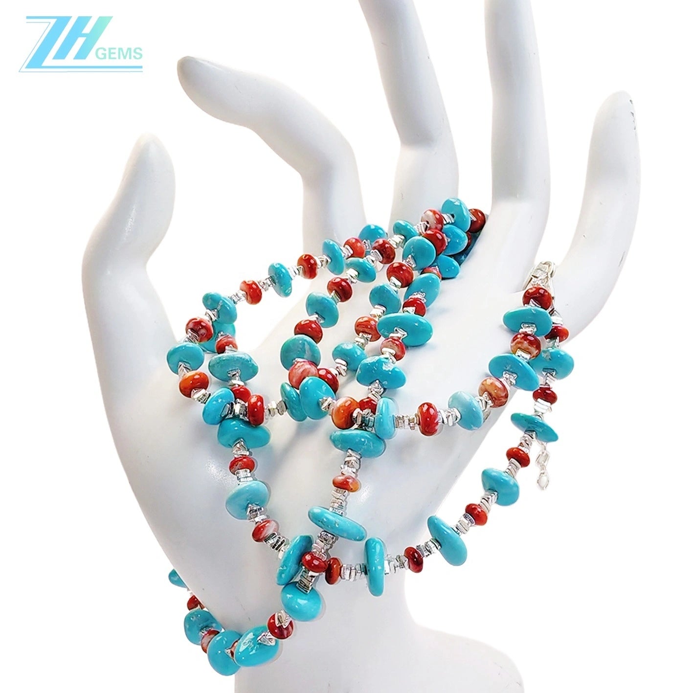 Warm Double Layer Turquoise Red Spiny Oyster S925 Silver Necklace Goddess Necklace Natural Turquoise Christmas