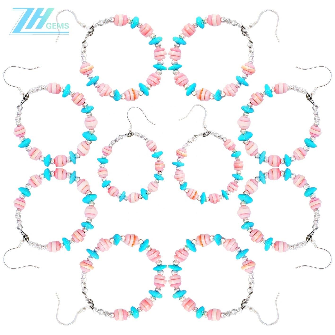 Natural High Quality Natural Sterling Treatment Turquoise Earrings With Pink Pink Opal Handmade Original