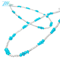 Hot Selling Sleeping Beauty Mine Natural Sterling Treatment Turquoise Necklace S925 Silver Beads Retro Unisex Jewelry