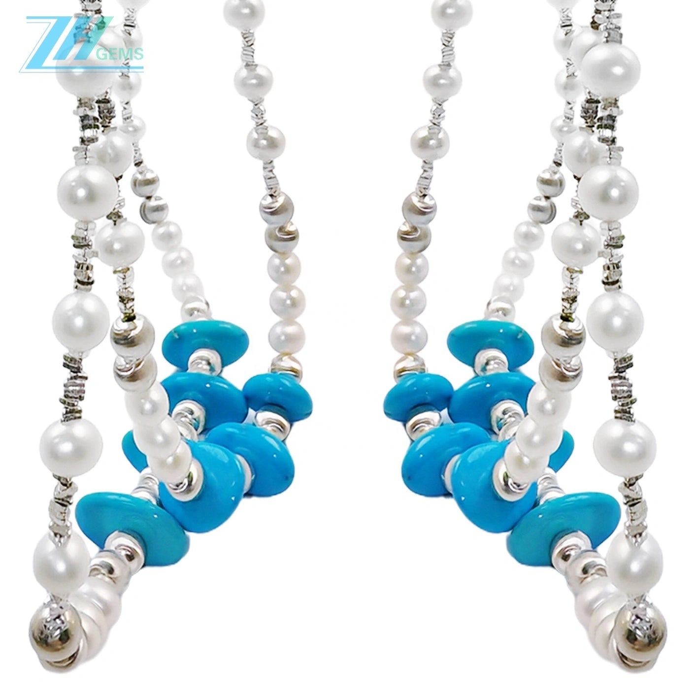 Precious Pearls With Natural Turquoise Conformal Necklace S925 Silver Necklace Handmade Jewelry