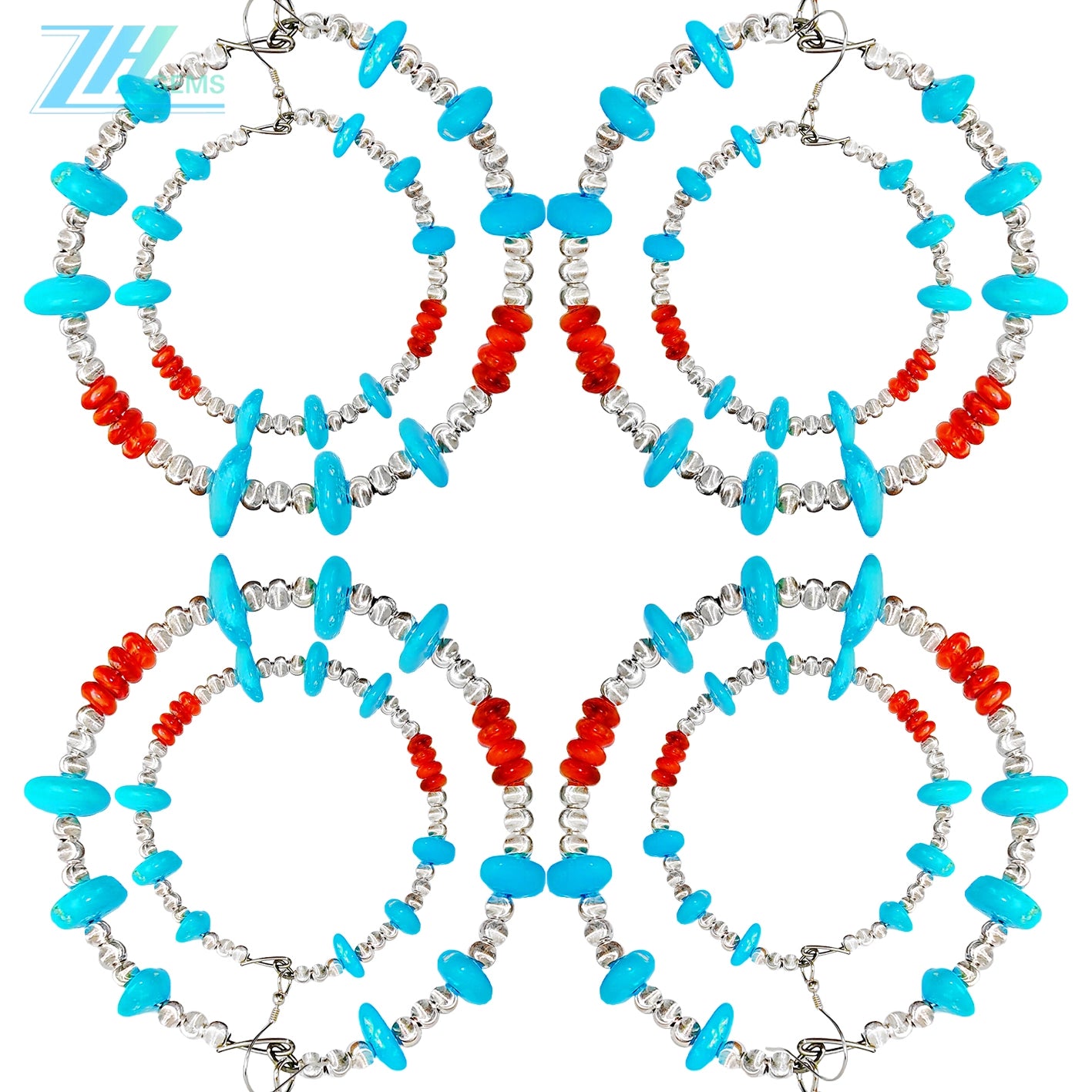 Authentic High Quality Earrings Natural Winter Women's Earrings Natural Spiny Oyster Natural Turquoise With 3mm Silver Beads