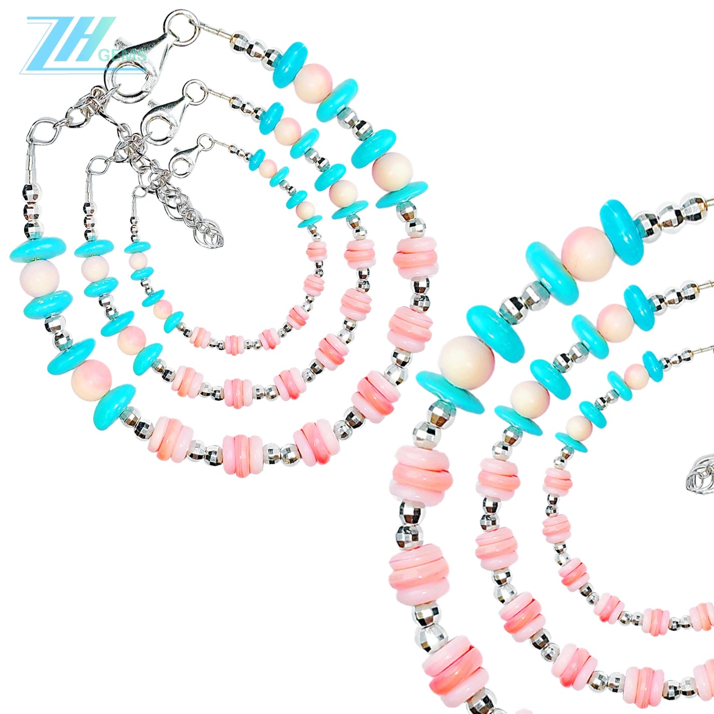 Fresh Color Matching Simple And Cute Style Goddess Bracelet Turquoise With Natural Pink Opal Pink Shell Beautiful Gift