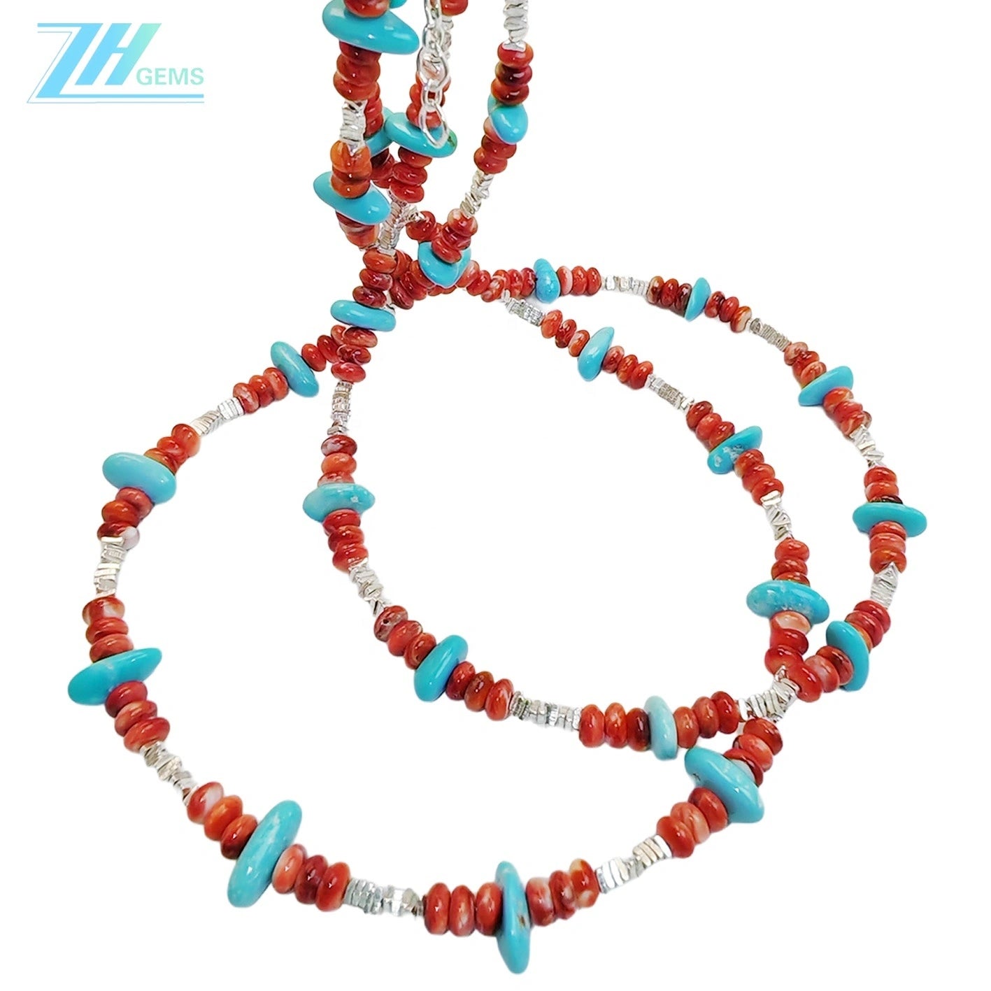 Precious Natural Jewelry Turquoise Red Spiny Oyster Necklace S925 Silver Necklace Triangle Silver As A Gift Handmade Jewelry
