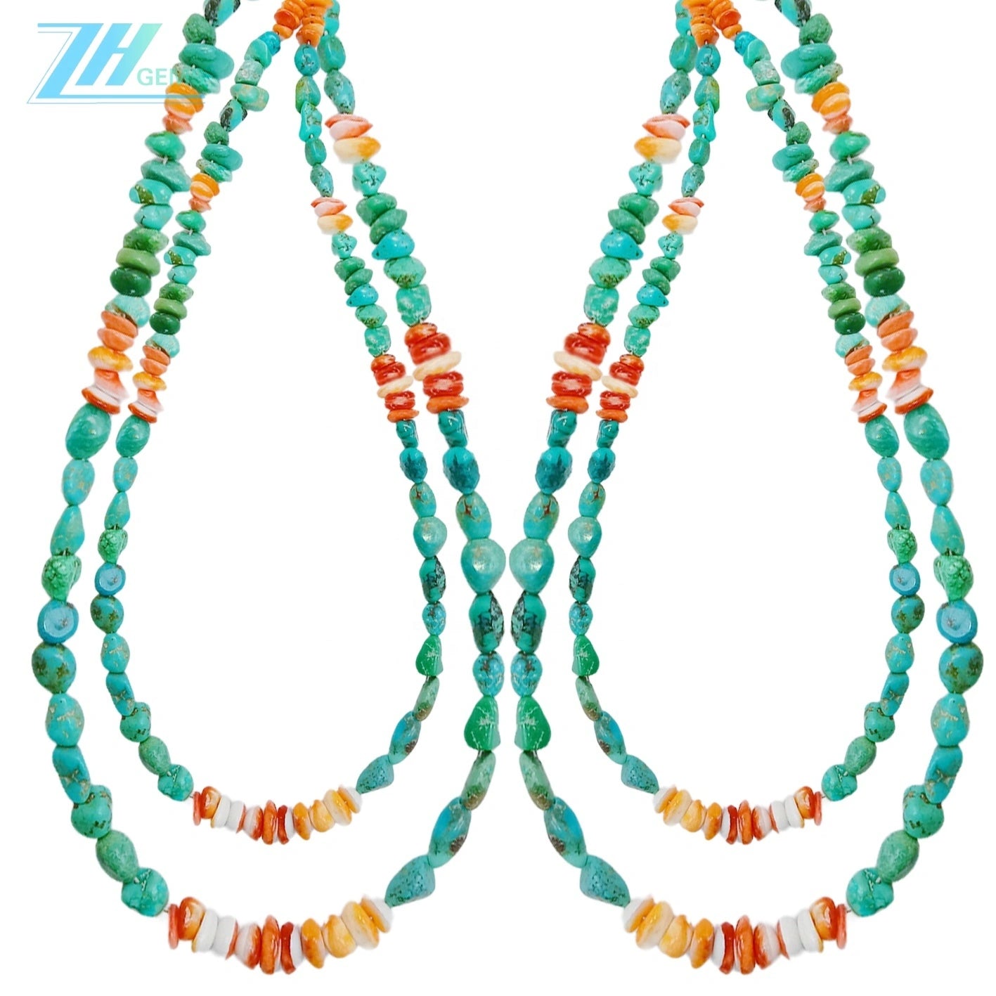 Natural Turquoise And Spiny Oyster Free-ahpe And Roundle Gemstone Beads Summer Necklace Choice As Surprising