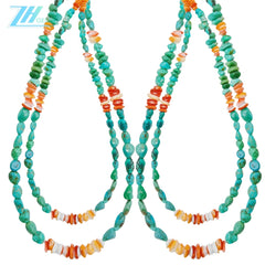 Natural Turquoise And Spiny Oyster Free-ahpe And Roundle Gemstone Beads Summer Necklace Choice As Surprising