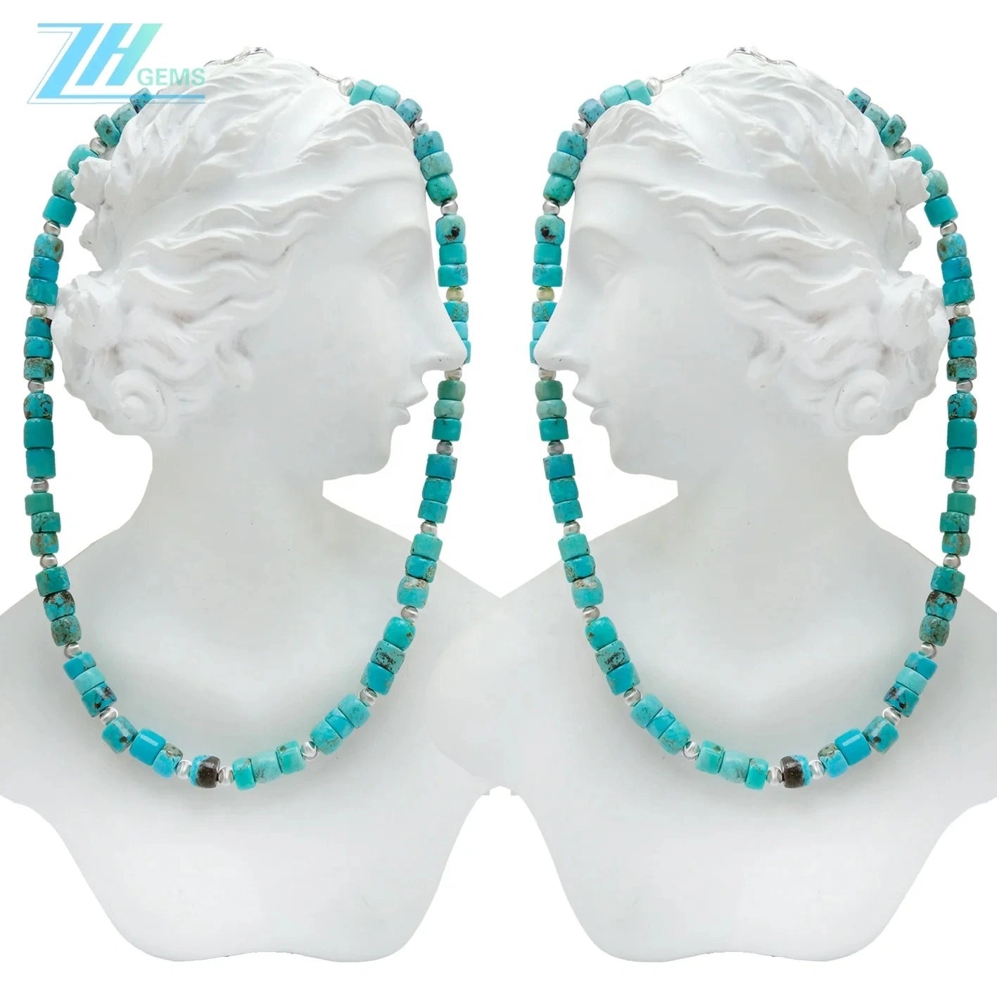 Natural Filled Turquoise Drum Beads S925 Silver Necklace Exquisite Jewelry Accessories Women Fashion