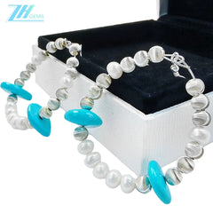 Pearl Earrings S925 Silver Earrings Natural Turquoise High Quality Pearls Luxury Style Hot Selling Popular Style