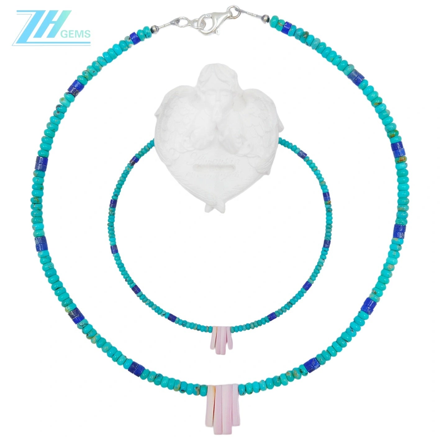 Natural Turquoise Pink Opal Lapis Lazuli 925 Sterling Silver Multi Stone Simple Atmosphere And Summer Choice