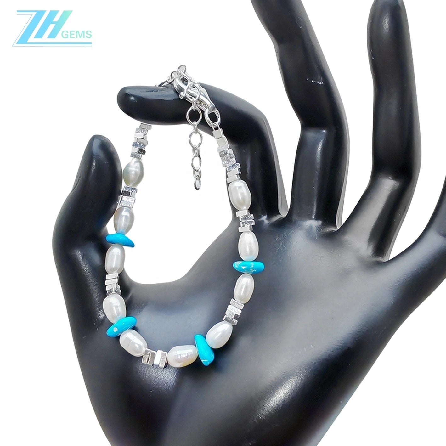 Turquoise Pearl Bracelet S925 Silver Fashion Women's Jewelry Designer Custom Natural Pearl Silver Beads Holiday Gifts