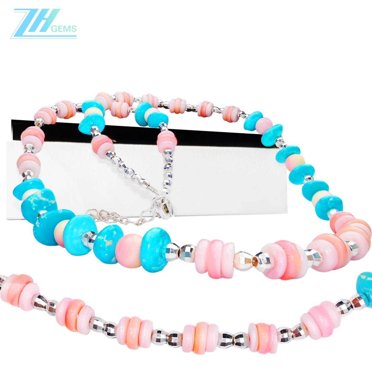 Pink Blue Classic Color Matchway Pink Opal And Natural Turquoise Necklace Jewelry Gift Girlfriend Daughter Most Preferred