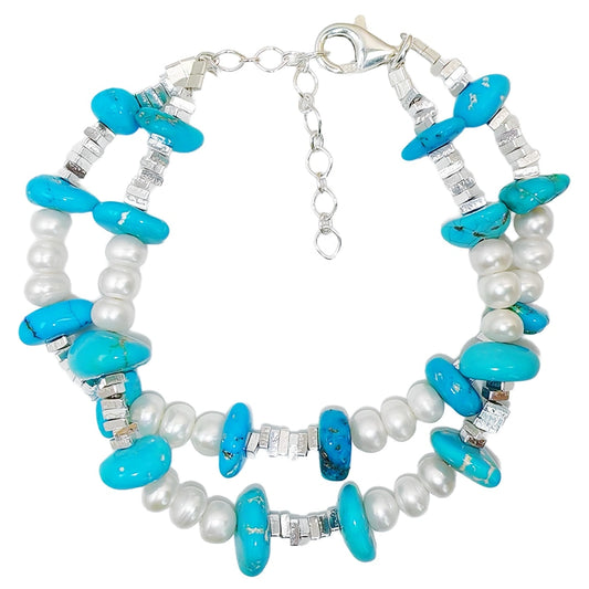 Popular Natural Turquoise Pearl With S925 Silver Authentic Bracelet High Jewelry Designer Custom1