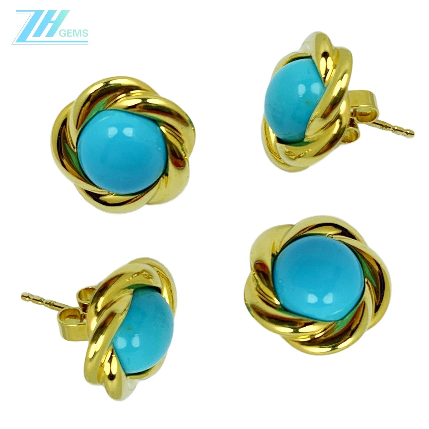 18k Gold Natural Electrolytic Turquoise Round Earrings Sleeping Beauty Mine Exquisite Jewelry Female Earrings As Gift Summer