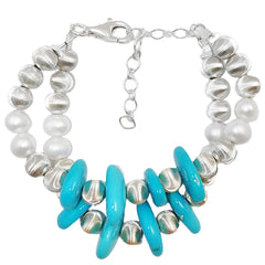 Double Pearl S925 Silver Bracelet Goddess Bracelet Natural Turquoise Christmas Holiday Gifts Hot Sale
