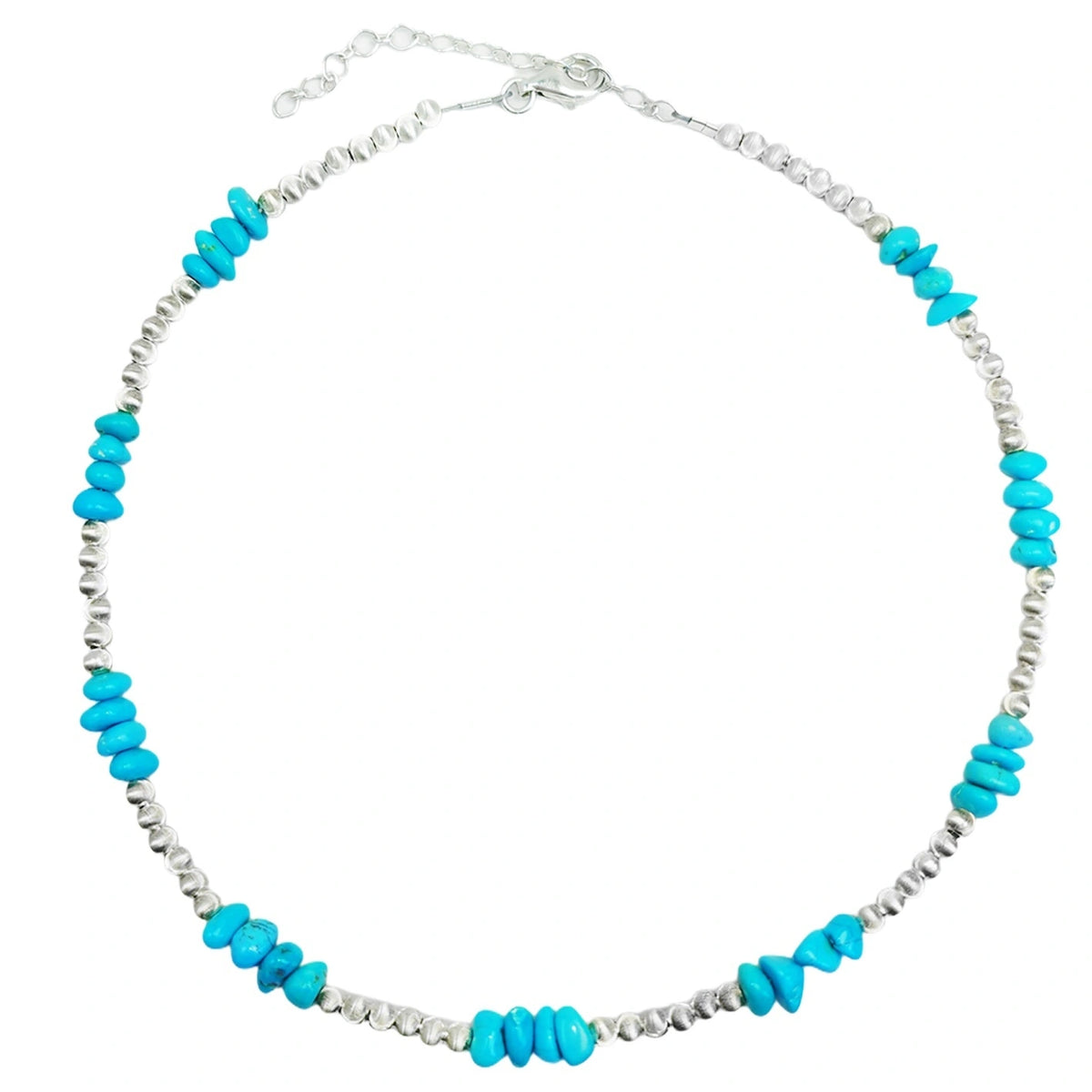 Hot Selling Sleeping Beauty Mine Natural Sterling Treatment Turquoise Necklace S925 Silver Beads Retro Unisex Jewelry