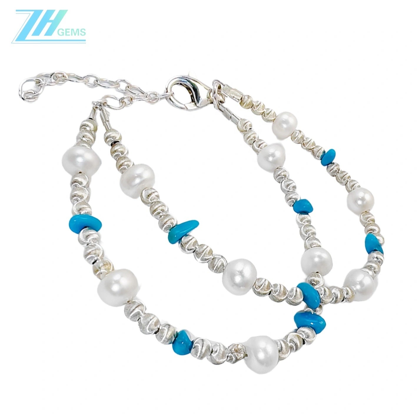Double S925 Silver Bracelet Pearl Bracelet Natural Turquoise High Quality Pearl Baroque Luxury Style Hot Sale