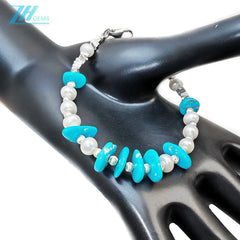S925 Silver & Natural Turquoise With Pearls High Quality Understated Luxury Niche Style Multi Stone Beaded Bracelet Hot Sellers