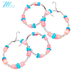 High Quality Turquoise Earrings Natural Turquoise High Porcelain And Pink Opal Abacus Beads Silver Beads,Silver Jewelry