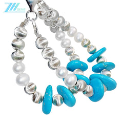 Double Pearl S925 Silver Bracelet Goddess Bracelet Natural Turquoise Christmas Holiday Gifts Hot Sale