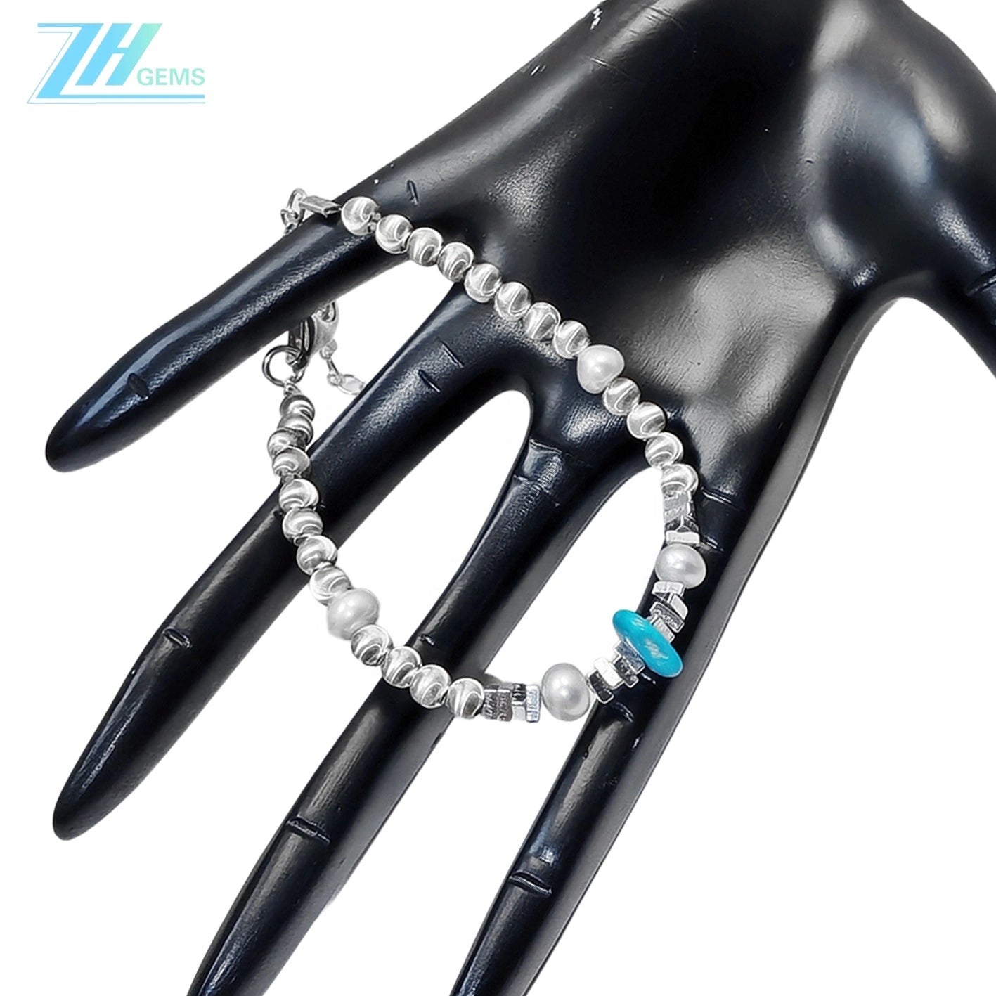 Beautiful Anniversary Gift Natural Turquoise Pearl With S925 Silver Bracelet High Jewelry Exclusive Custom