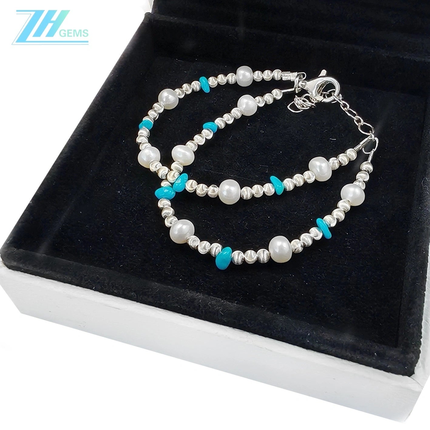 Double S925 Silver Bracelet Pearl Bracelet Natural Turquoise High Quality Pearl Baroque Luxury Style Hot Sale