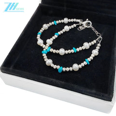 Double S925 Silver Bracelet Pearl Bracelet Natural Turquoise High Quality Pearl Baroque Luxury Style Hot Sale