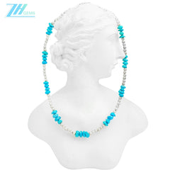 Hot Selling Sleeping Beauty Mine Natural Sterling Treatment Turquoise Necklace S925 Silver Beads Retro Unisex Jewelry