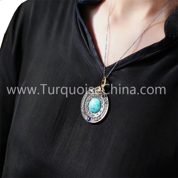 Classical Chinese zodiac and natural Turquoise pendant gemstone