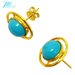 14k Gold Electrolysis 18k Gold Natural Electrolytic Turquoise Round Earrings Sleeping Beauty Mine Jewelry For Women For Lover