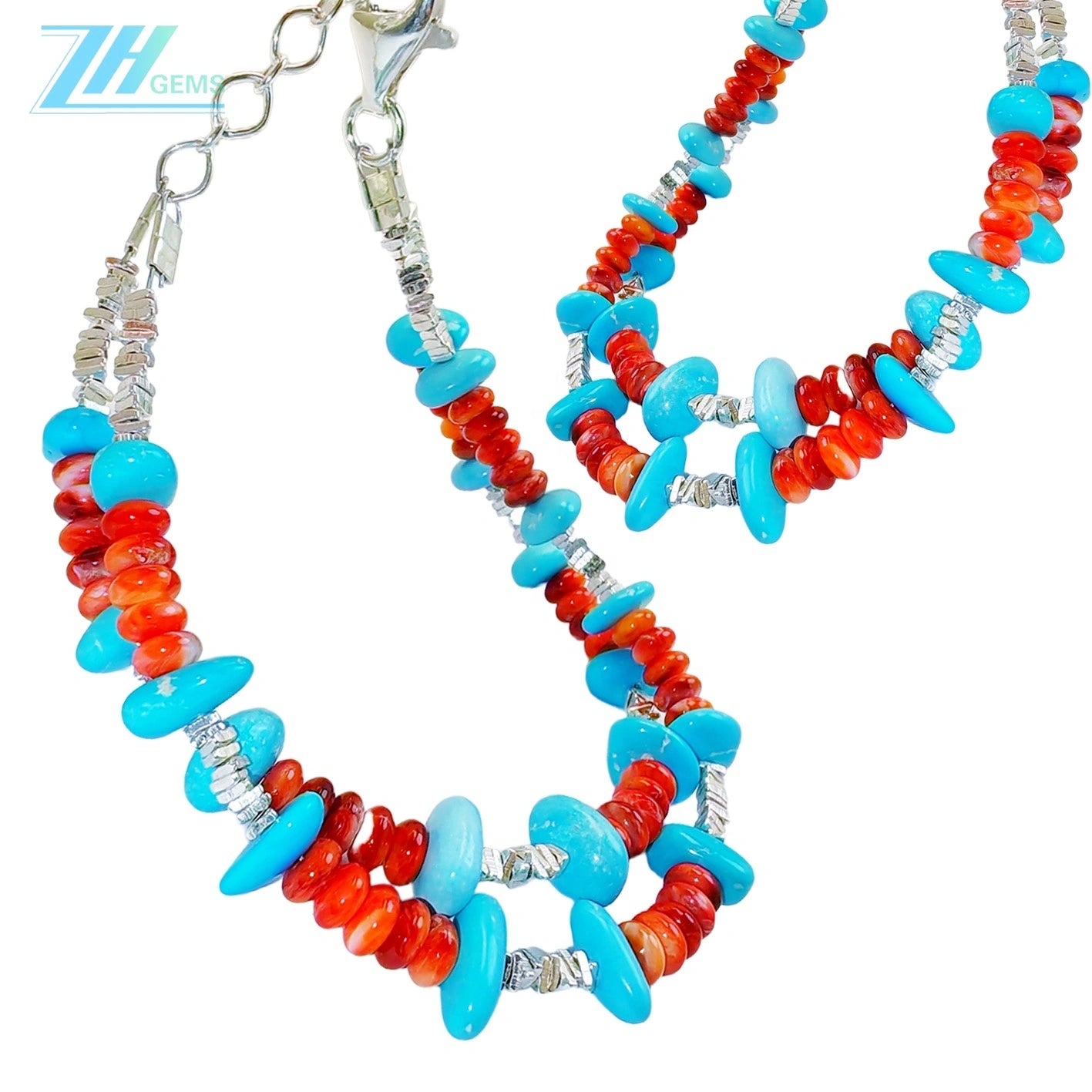 Natural Turquoise And Red Spiny Oyster Layer Bracelet With S925 Silver Exquisite Bracelet Fine Jewellery